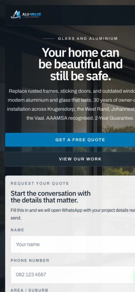 Alu-Value website on mobile, built by KILO